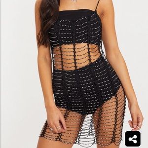 PrettyLittleThing Black Crochet Beaded Dress S